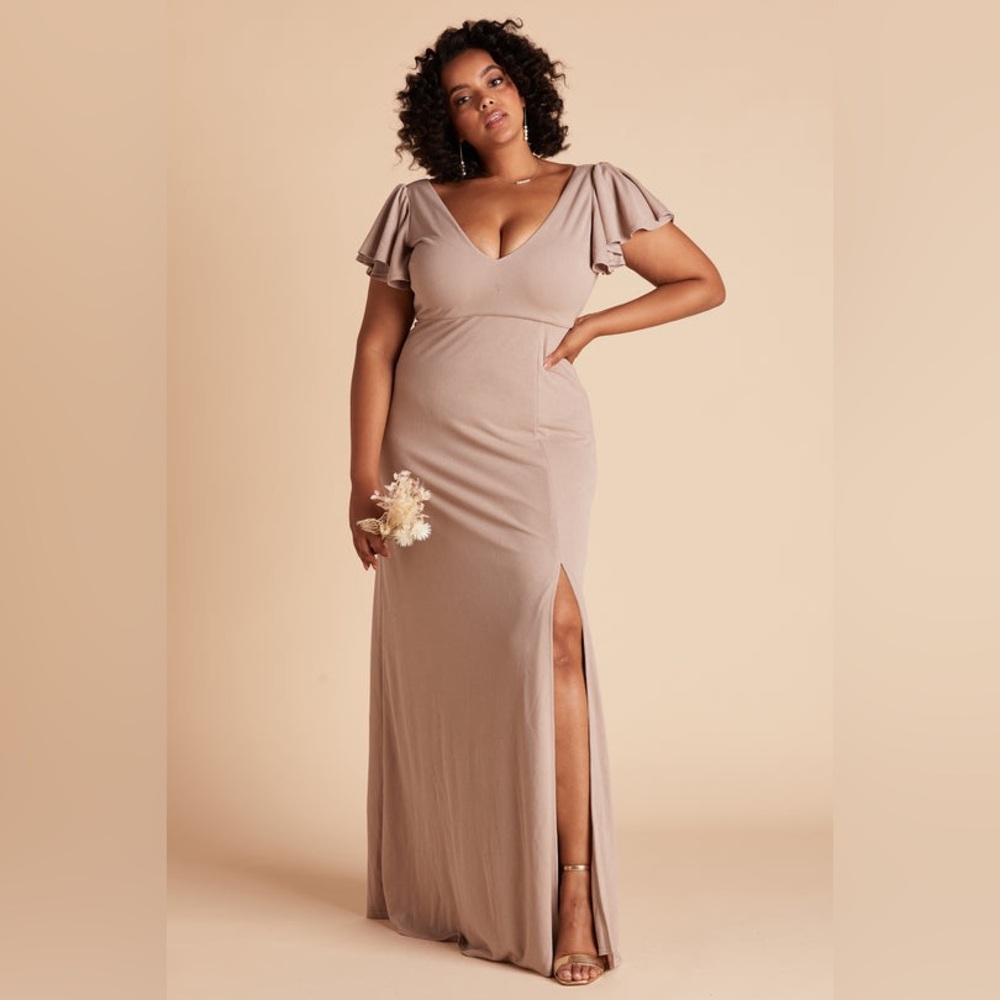 Birdy Grey Hannah Crepe Taupe Bridesmaid Dress Maxi Maternity Size Large